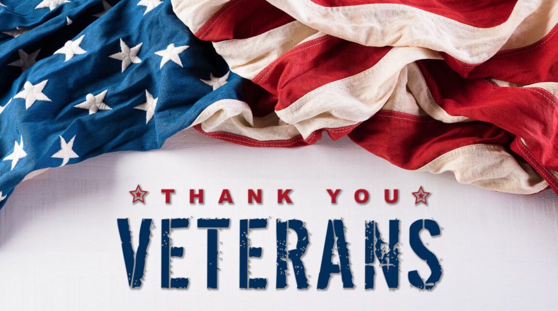 American flag with text, "Thank You Veterans"